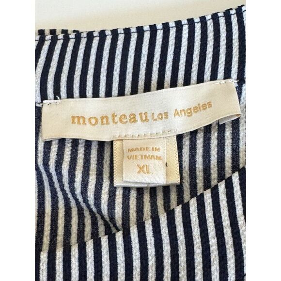 Monteau Navy & White Striped Peplum Top - XL, Short Sleeve NWT Preppy, Spring - Picture 10 of 15